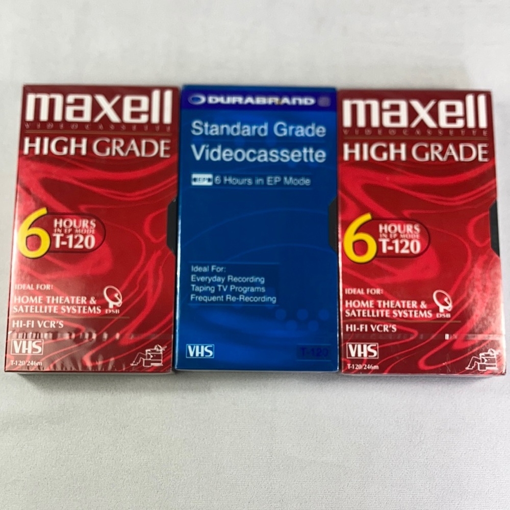 Maxwell High Grade T-120 6 Hour Video Cassette + Durabbrand Blank Cassete Tapes